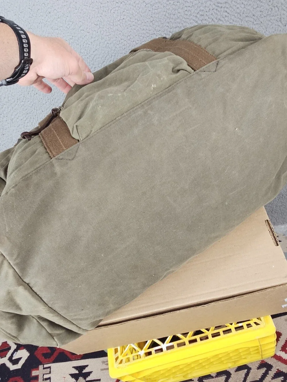 J. Crew Dry Goods Abingdon Weekender Duffel Bag Olive Green Canvas Leather New